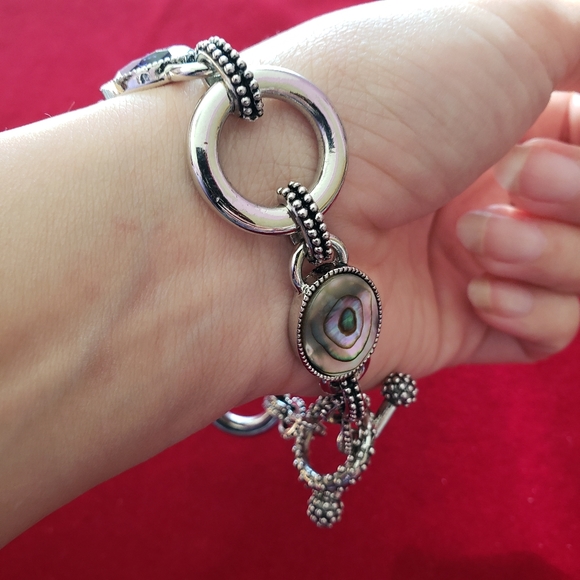 Lia Sophia Silver Tone Abalone Toggle Bracelet - Picture 3 of 7